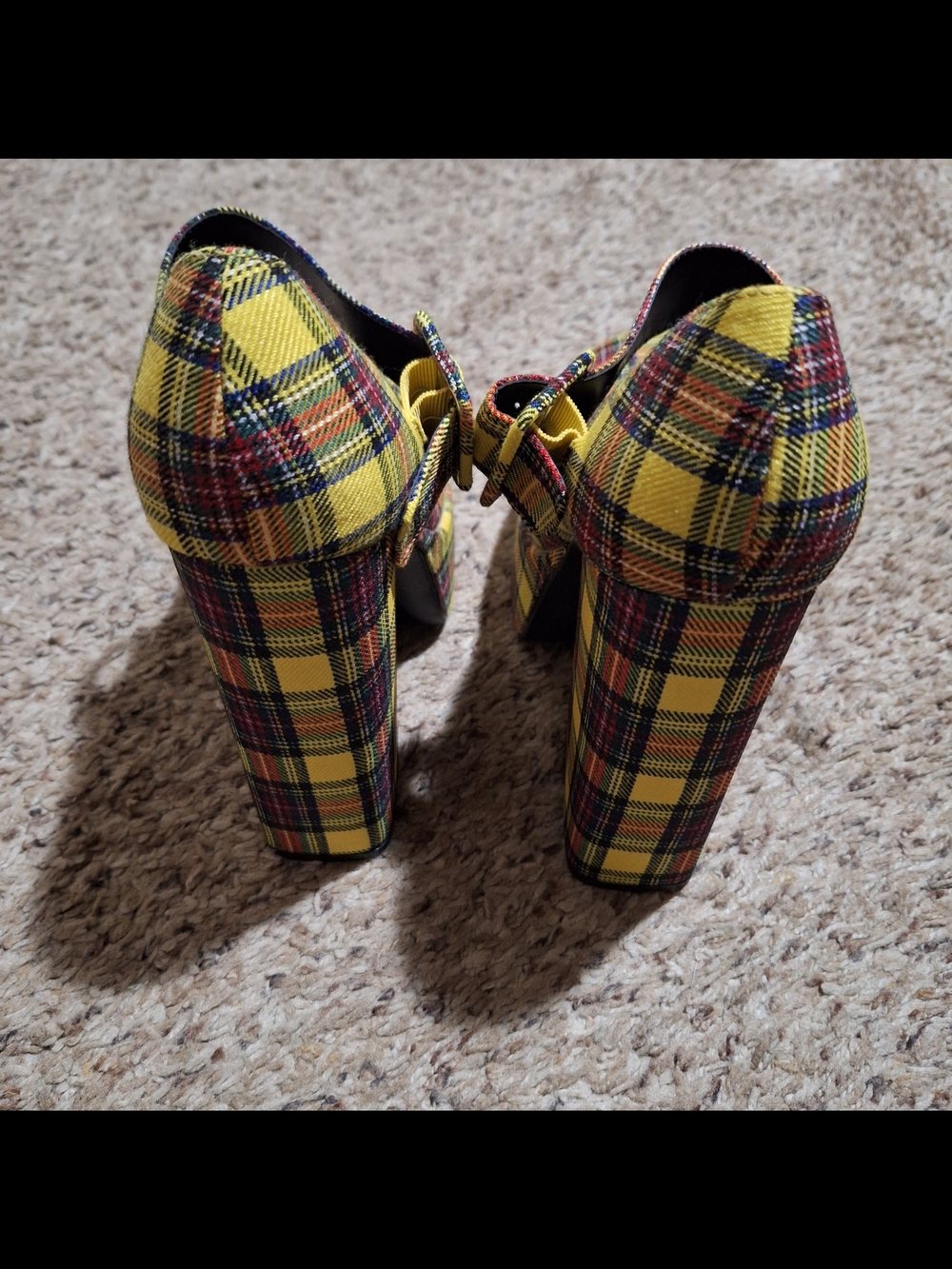 Bamboo Yellow Plaid Mary Jane Platform Heels Size 7.5 - Picture 4 of 7